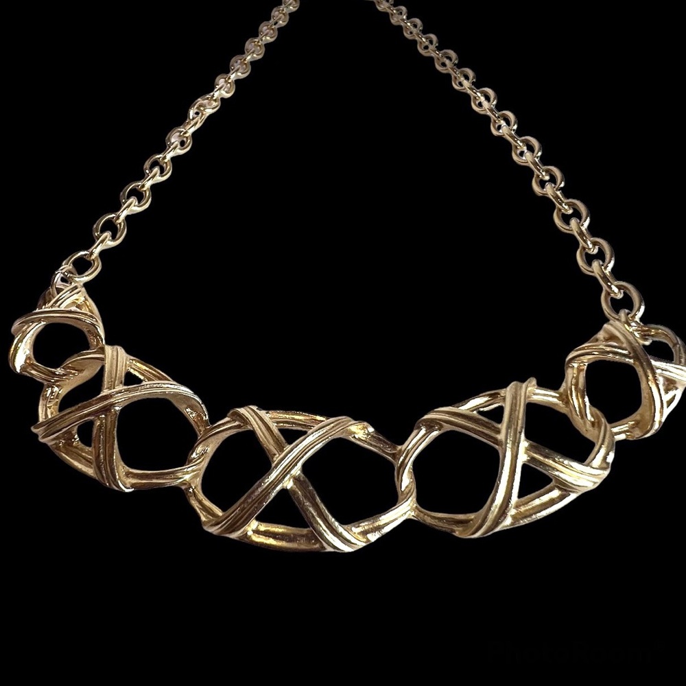 Vintage Necklace Criss Cross Necklace Choker Gold Tone Costume Jewelry